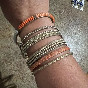 Premier Designs "Crush" Matte Gold and Orange Bangle Set